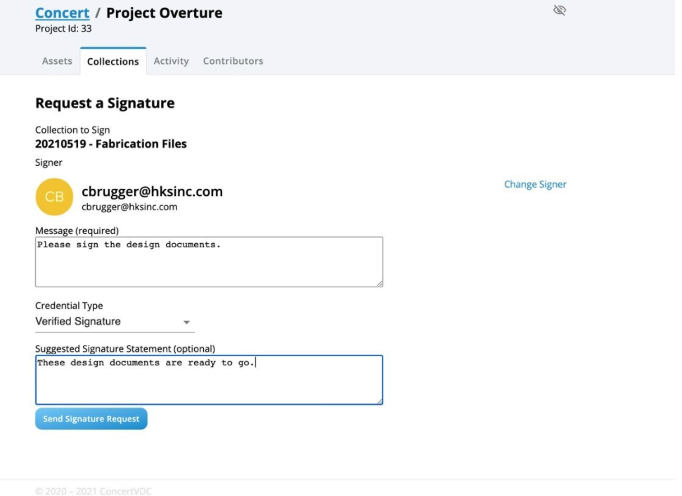 Concert Request Signature workflow with registered seal and signature options